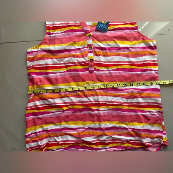 Women’s Kiwi & Fresh Tank Top pink colorful stripes sleeveless summer Rayon PL - Picture 13 of 14